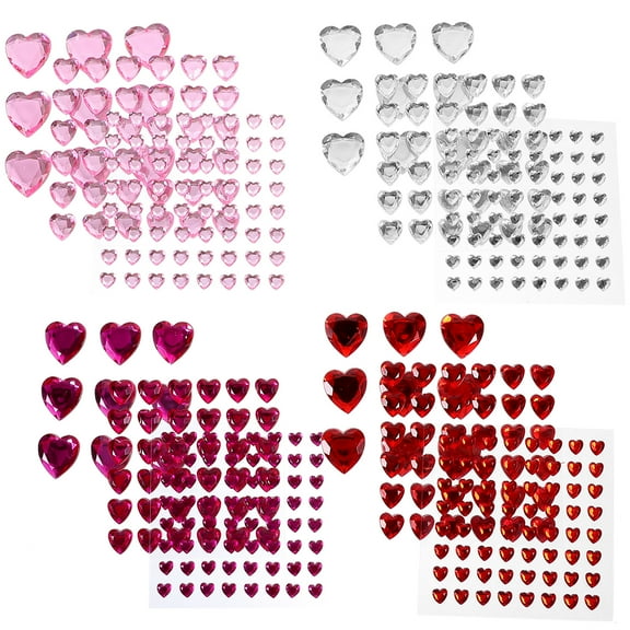 12 Sheets Heart-Shaped Acrylic Rhinestone Gems Face and Nail Stickers for Decoration and Crafting