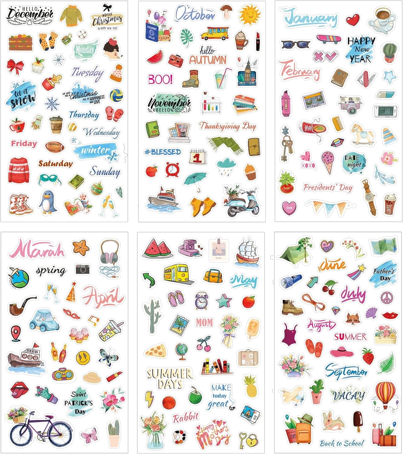 Sticker Paper Activity 12 Sheets Holiday Seasonal Sticker Vintage Themed Journal Festive Craft ...