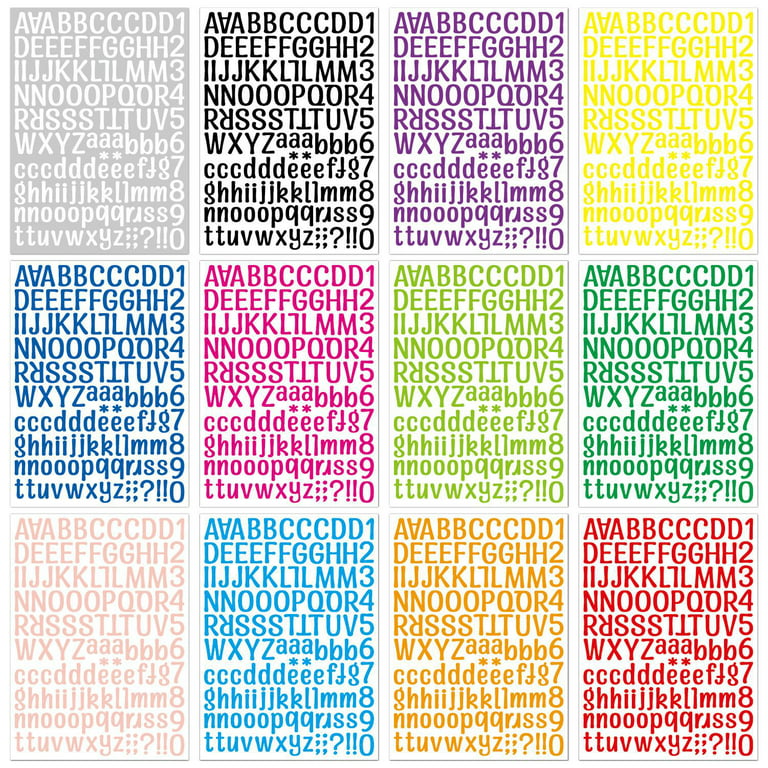 14 Sheets Colorful Number Letter Stickers，1449 Alphabet Stickers  Self-Adhesive Sticker Letters, LGZJBN Vinyl Number Alphabet Stickers，for  DIY