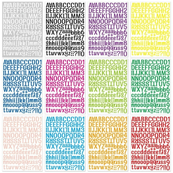12 Sheets Letter Stickers, 1512 Alphabet Stickers, 1 inch Self-Adhesive Sticker Letters, Colorful Alphabets ABC Stickers, for DIY Mailbox House Numbers, Scrapbooking Embellishments and Decorations