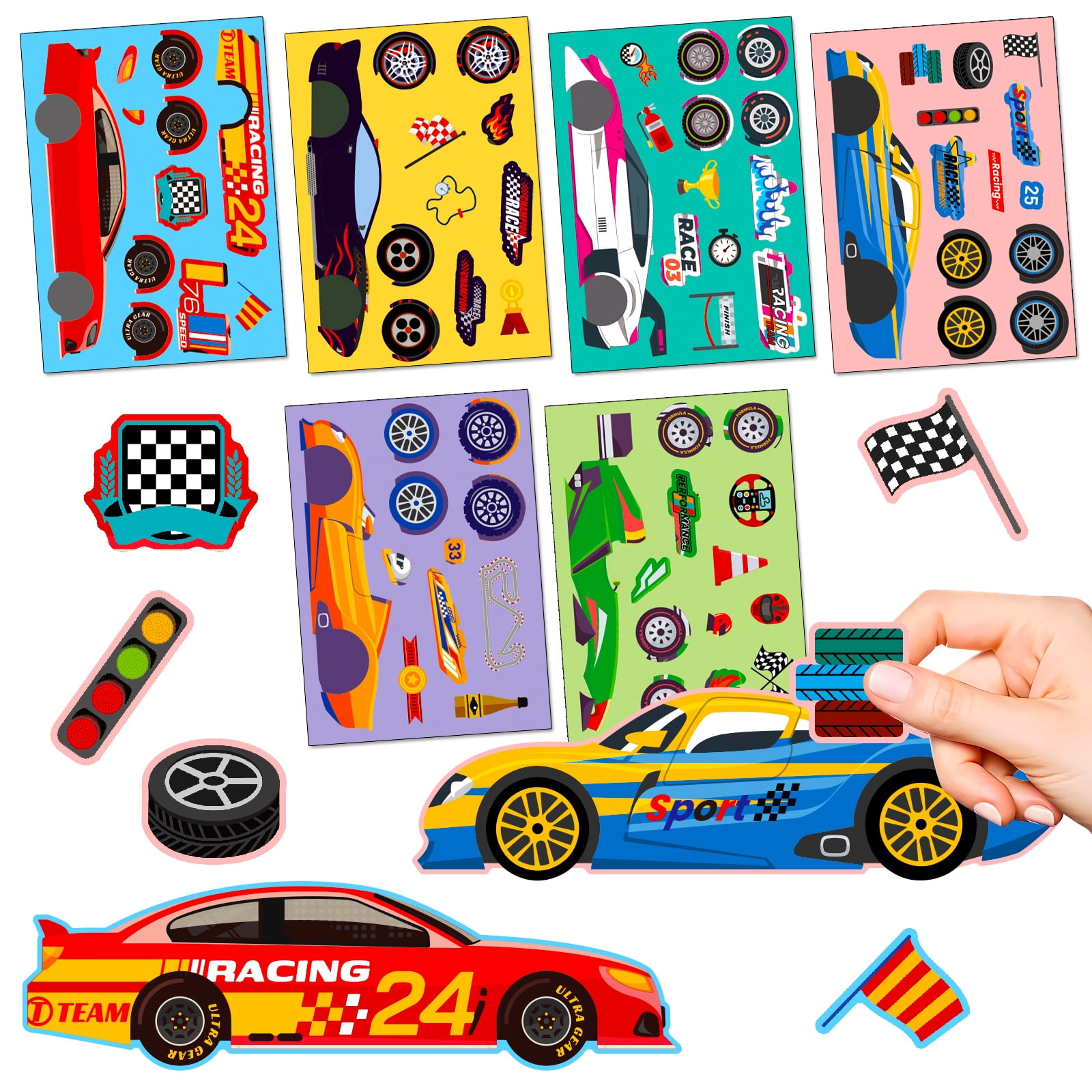 12 Sheets Make Your Own Race Car Stickers, Sporty Racing Car Stickers ...