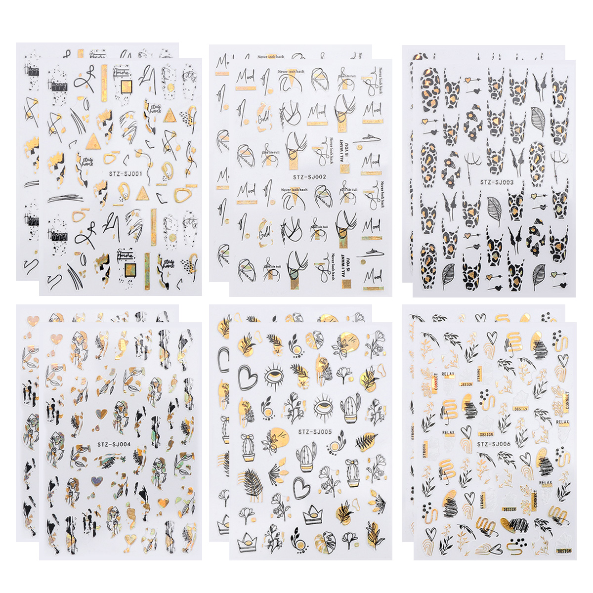12 Sheets Nail Art Stickers Decals Gold Stripe Line Nail Decals Self ...