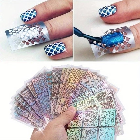 12 Sheets Nail Vinyl Stencil Nail Art Sticker Set Laser Cut Hybrid Stickers