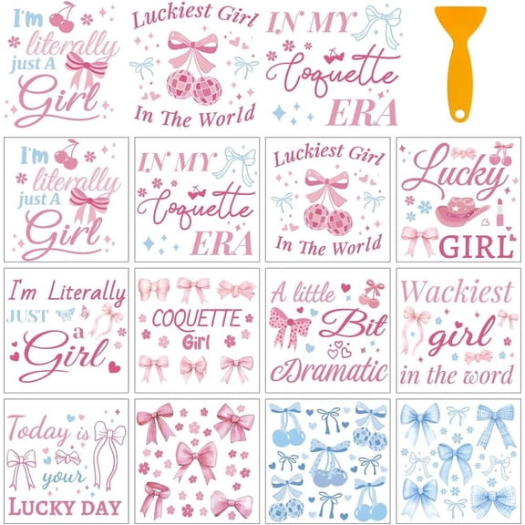 12 Sheets PVC Transfer Stickers 12 Styles 14cm Square PVC Text Window Stickers Self-Adhesive Wall Stickers for DIY Computer Cell Phone Creative Stickers Home Decoration Stickers Accessories Colorful