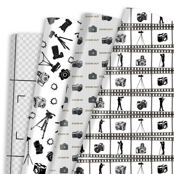 12 Sheets PhotographerITSC Camera Wrapping Paper Film Theme Gift Wrap Camera Theme Packing Paper for Photographers Party,Photo Enthusiasts,20"×28"