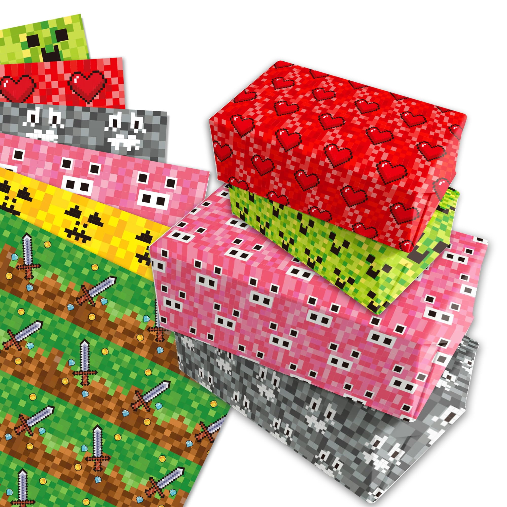 12 Sheets PixelTRDN Pattern Gift Wrapping Paper,Pixel Style Wrapping ...