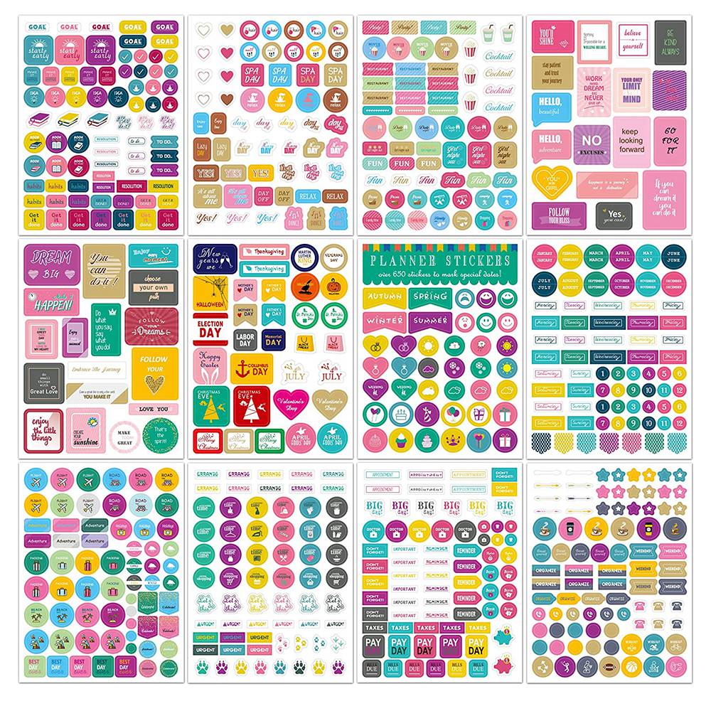 12 Sheets Planner Stickers Monthly Tabs for DIY Calendar Weekly Daily