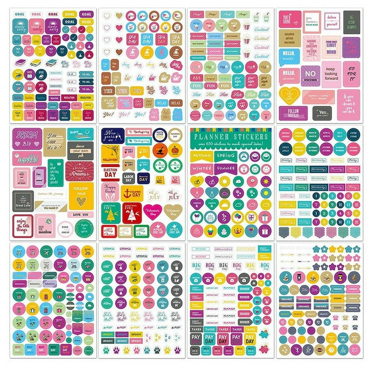 12 Sheets Planner Stickers Monthly Tabs for DIY Calendar, Weekly Daily Planner Stickers Work Planning Budget Decals, Size: 22, Other