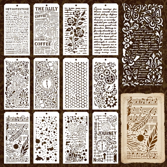12 Sheets Retro Abstract Texture Stencils Painting 12 Styles Vintage Style Drawing Templates Reusable Irregular Pattern Art Templates