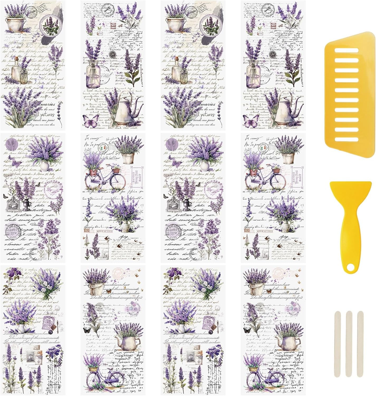 12 Sheets Retro Rub On Transfer Stickers,Lavender Decals Purple Flower ...