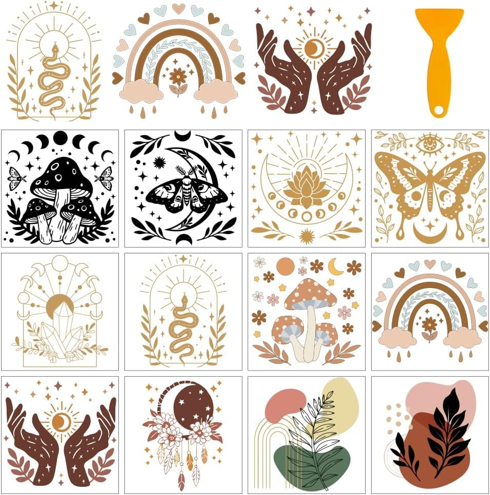 12 Sheets Rub On Transfer Stickers with Scraper Vintage Aesthetic ...