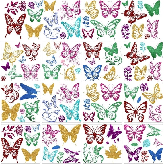 12 Sheets Rub On Transfer Stickers with Scraper Vintage Aesthetic Stickers Butterfly Silhouettes Colorful Butterflies Display for Home Classroom Craft Decor 5.5 x 5.5 Inches colorful DIY
