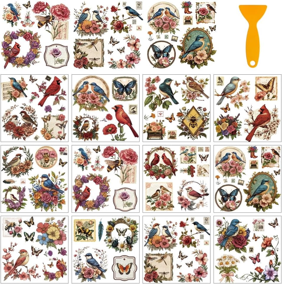 12 Sheets Rub on Transfers for Craft Flowers Insects Birds Stamps ...