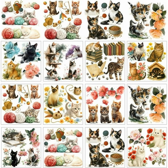 12 Sheets Rub on Transfers for Crafts and Furniture 12 Styles Kitten Rub on Transfer Stickers Cute Cats PVC Rub On Decals for DIY Home Window Craft Decor 5.5x5.5 Inch
