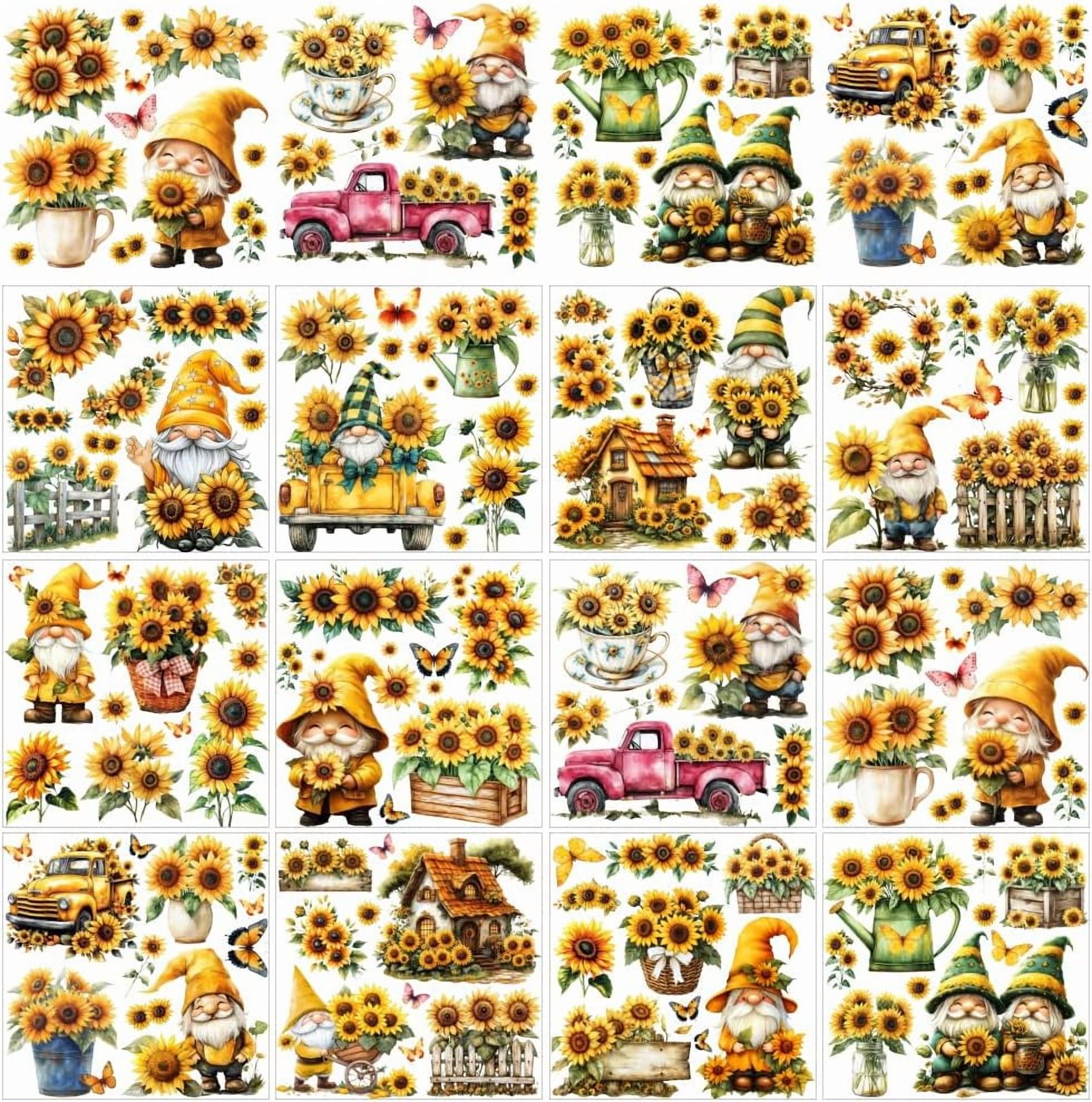 Pvc Transfer Sticker 12 Sheets Rub on Transfers for Crafts and Furniture 12 Styles Sunflower ...