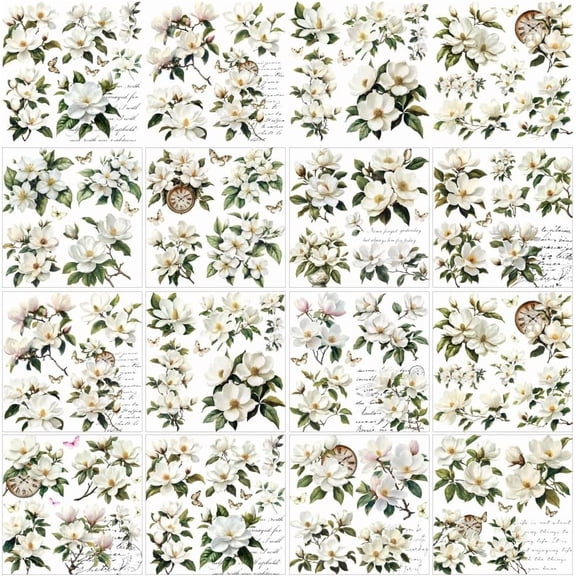 12 Sheets Rub on Transfers 12 Style White Magnolia Heat Transfer Films Waterproof Rub on Decals Stickers