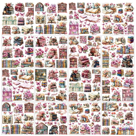 12 Sheets Rub on Transfers for Crafts and Furniture 12 Styles Vintage Book Flower Rub on Transfer Stickers PVC Rub On Decals 5.5x5.5 Inch