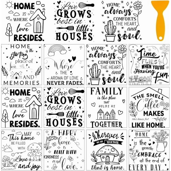 12 Sheets Rustic Home Theme Rub on Transfer Stickers Plants Houses and Words Sticker Clings Home Decor Stickers for DIY Making