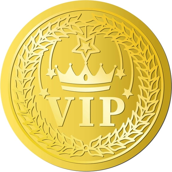 12 Sheets Self Adhesive golden Foil VIP Embossed Stickers Round Dot Medal Decorative Decals for Envelope Card Seal Word Size: about 165x211mm Stickers: 50mm 12pcs/sheet