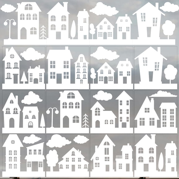 12 Sheets Street Scene Rub on Transfer Stickers Winter Houses Window Sticker Clings Home Decor Stickers