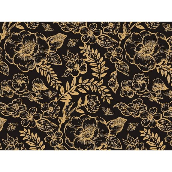 12 Sheets, Timeless Floral Black Tissue Paper, 20X30", 12 Soft Fold Sheets for Holiday, Seasonal Event, Party Celebration, Made in USA