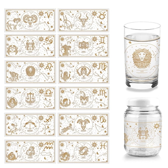 12 Sheets UV DTF Cup Wrap 12 Styles Pattern About The Twelve Constellations Rub on Transfers PVC Transfer Stickers Waterproof Rub Decals