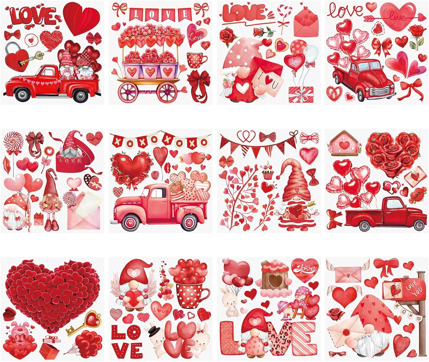 12 Sheets Valentine's Day Rub On Transfer Stickers Waterproof Decals Journal Album Decals
