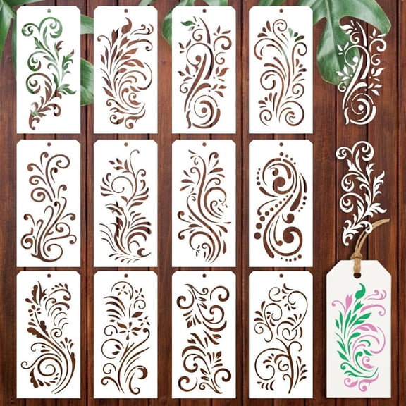 12 Sheets Various Rolls of Flowers Stencils 12 Styles Flower Vine Drawing Templates Wildflower Reusable PET Art Stencils Creative Craft