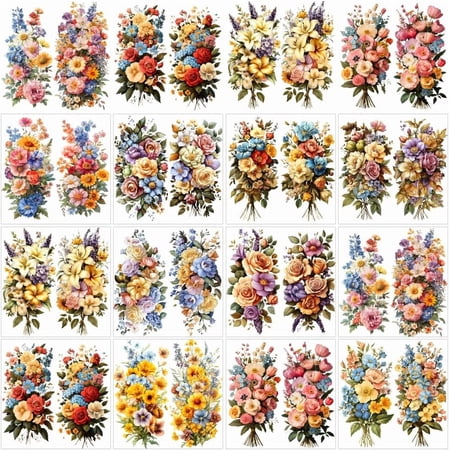 12 Sheets Vintage Flowers Art Stickers 12 Style Floral Window Films Waterproof Heat Transfer Films Transfer Furniture Stickers for Arts Craft Decals 5.5x5.5 Inch Colorful for diy making