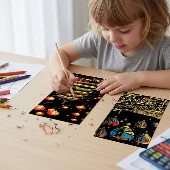 12 Sheets With 1 Tool Scratch Art for Teens & Adults, Rainbow Engraving Painting Landscape Scratchboard Crafts Set