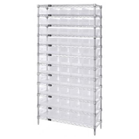 12-Shelf Chrome Wire Shelving Unit With 55 Clear Plastic Storage Bins