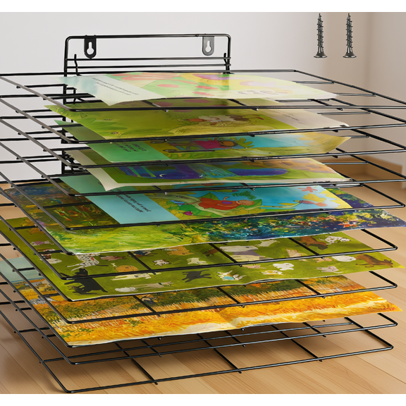 12-Shelf Mounted Art Drying Rack with Removable Shelves for and Studio, Black