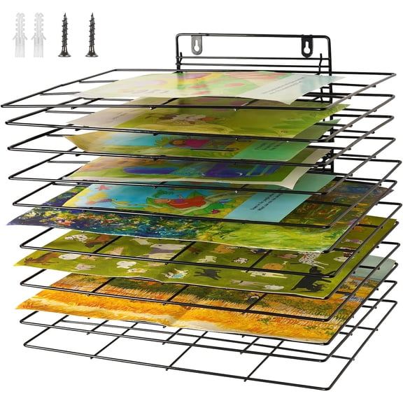 12 Shelves Wall Mount Art Drying Rack for Classroom, Paint Drying Rack