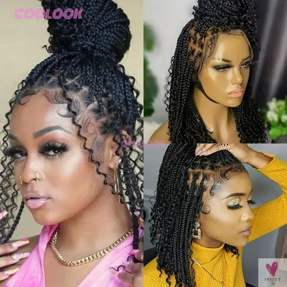 12" Short Boho Bob Wigs Synthetic Braided Wigs for Women, Box Braid, Full Lace Wig Cornrow Braided Lace Wig