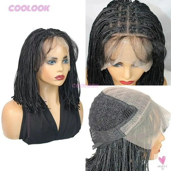 12" Short Boho Bob Wigs Synthetic Braided Wigs for Women, Box Braid, Full Lace Wig Cornrow Braided Lace Wig