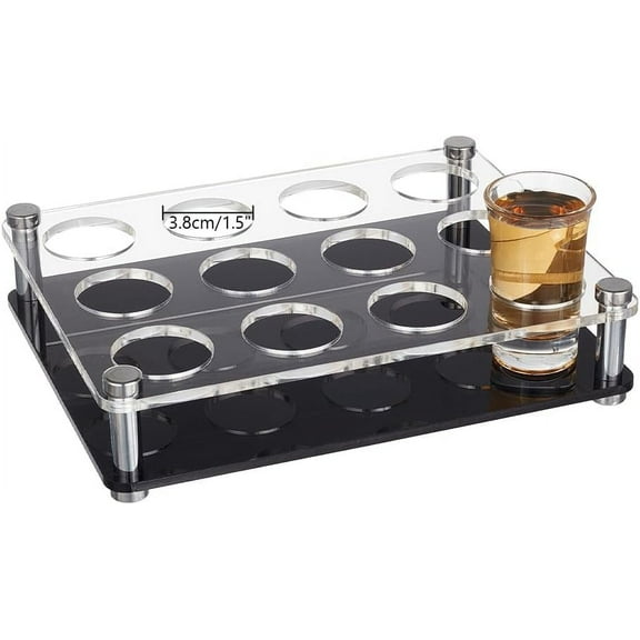 12 Shot Glass Tray Holder Acrylic Shot Glasses Bulk Tray Shot Glass Serving Trays Beer Wine Glass Display Rack for Bar Party Club and Family Frenzy Party Hole: 1.5 inch