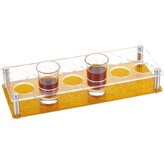 12 Shot Glass Tray Holder Acrylic Shot Glasses Holder Wine Glass Cup Serving Tray Cups Organizer Holder Gold Shot Glass Display for Bar Party Family Gathering DIY