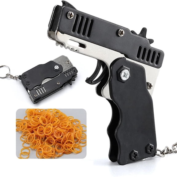 12-Shot Rubber Band Launcher Toy Metal Semi-Automatic Pocket Ejector Handheld for Adults Outdoor Target Activity Game Gathering Prank Props