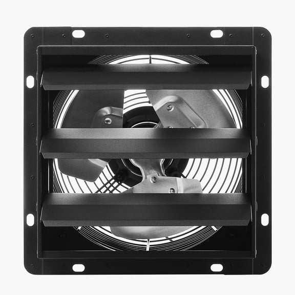 12" Shutter Exhaust Fan, Wall Mount, Variable Speed Temp Control, 1500 CFM EC Motor Timer for Shed/Garage/Greenhouse, Black