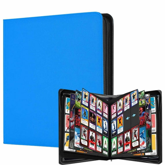 12 Side-Loading Pocket for Trading Card Storage up to 480 Cards Binder, Sturdy Card Collection Designed for Double-Sleeved Cards, Blue Quadrow Card Album Folder for TCG-Blue