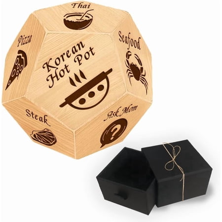 12 Sided Wood Food Decision Dice with Jute Cord for Boyfriend Girlfriend Date Night Gift Food 30x30x30mm creative