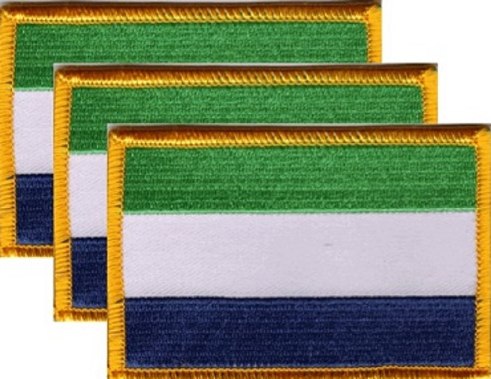 12 Sierra Leone Flag Patches, Embroidered Iron On or Sew On, Measures 3.50" x 2.25"