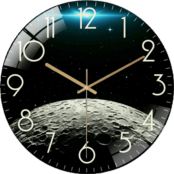 12" Silent  Earth And Moon Planet Luminous Wall Clock For Bedroom Astronomy Home Decor Universal Lunar Surface Glow In The Dark Wall Clock Style 12×12inch(30×30cm)