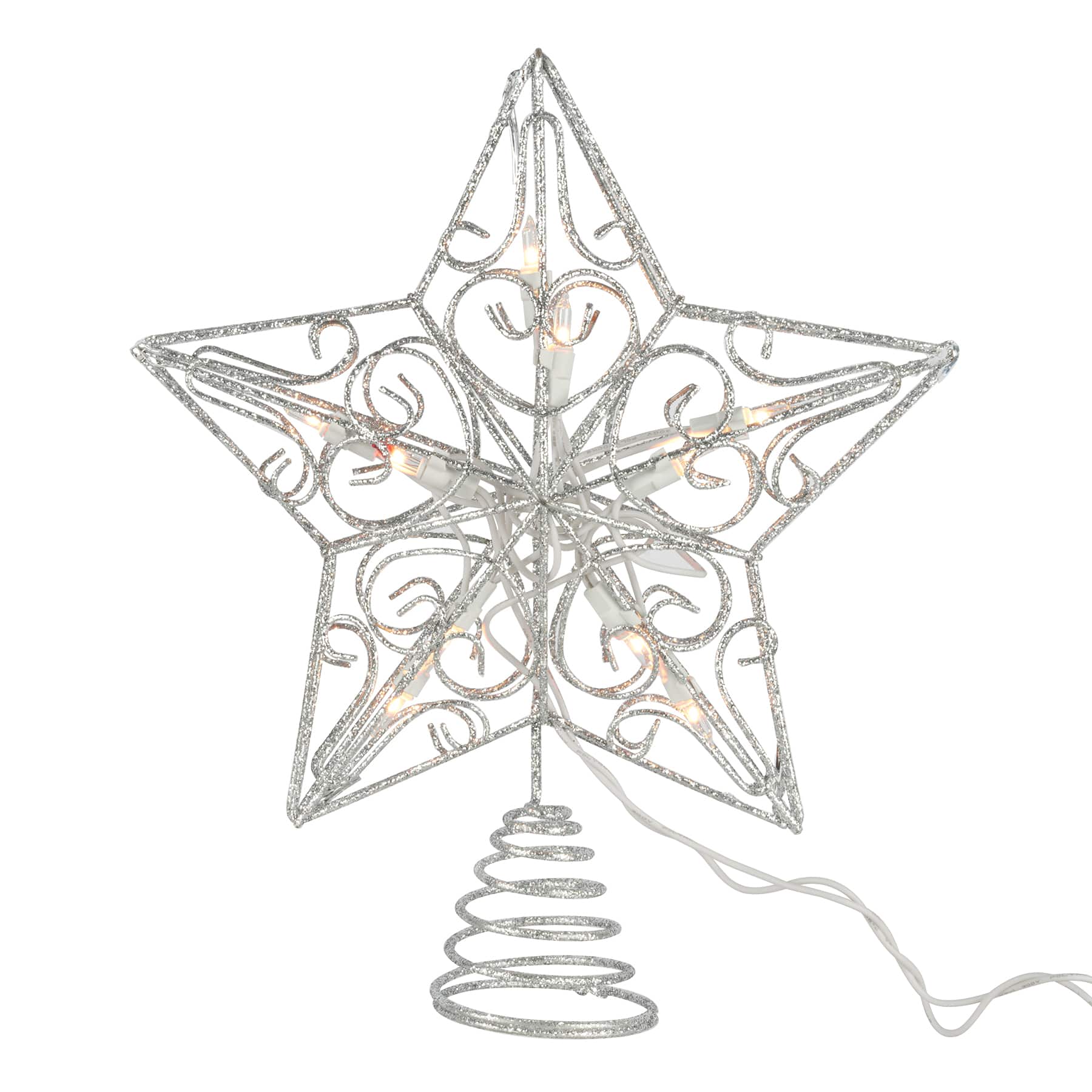 12" Silver Glitter Open Star Lighted Tree Topper by Ashland®Christmas