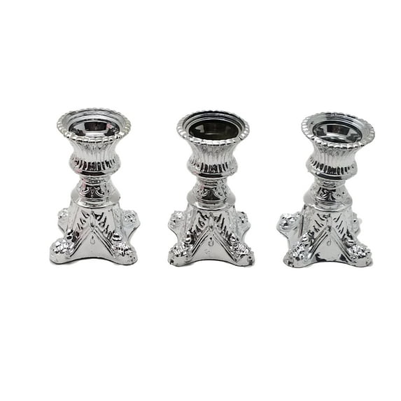 12 Silver Plastic pedestal Acrylic Candle Holders for Taper Candles