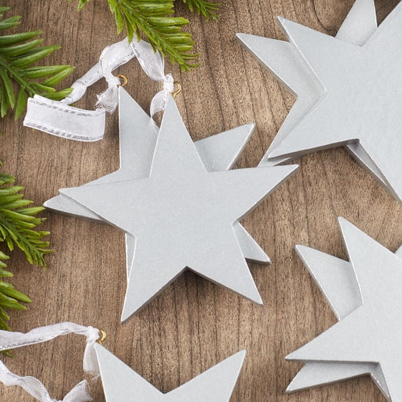 Factory Direct Craft Silver Wood Star Ornaments, Set of 24, 3 Inch Wooden Star Craft Decorations