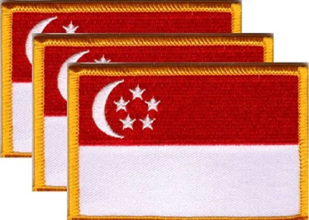 12 Singapore Flag Patches, Embroidered Iron On or Sew On, Measures 3.50" x 2.25"
