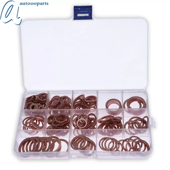 12 Sizes Assorted Solid Copper Crush Washers Seal Flat Ring 280Pcs Kit With Case