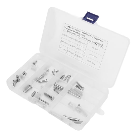 12 Sizes Stainless Steel Clevis Pin Assortment Kit - Flat Head Single Hole T Shape Fastener Set (44 Pcs) / 12种尺寸不锈钢单孔圆销套件
