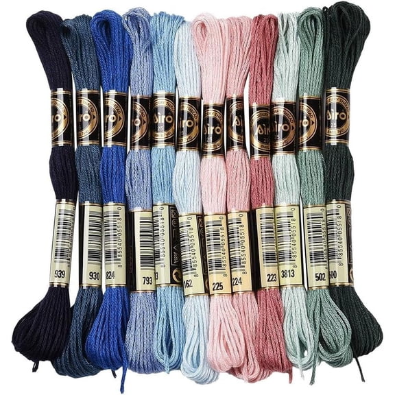 12 Skeins 105 Yards 6 Ply Embroidery Thread Floss Variegated Thread Dark Blue Green Cross Stitch Friendship Bracelet String for Jewelry Making Bracelet Knitting Stitching DIY Craft Supplies